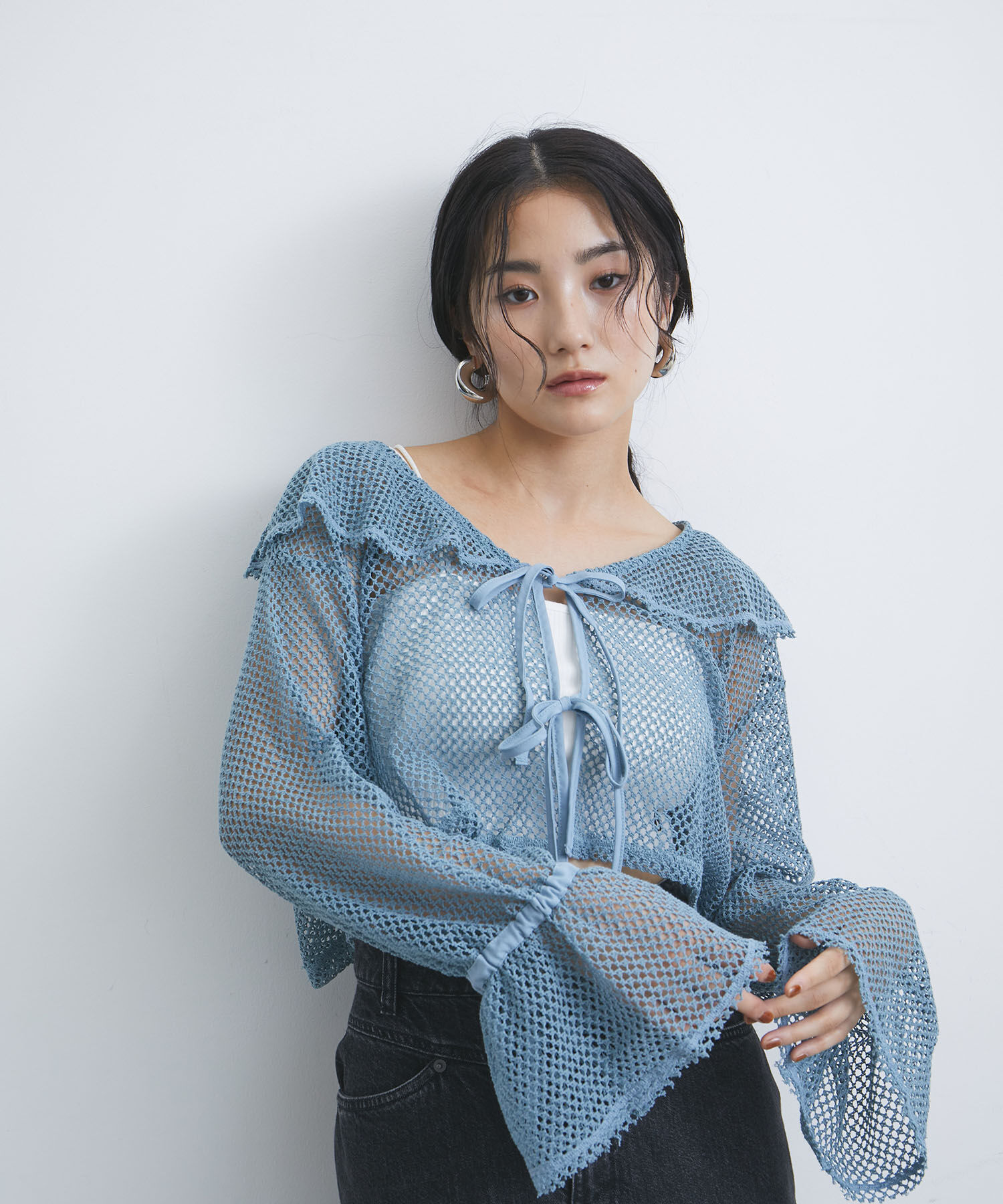 VIS「【前後2WAY】メッシュフリルカーディガン」|シャツ・ブラウス|