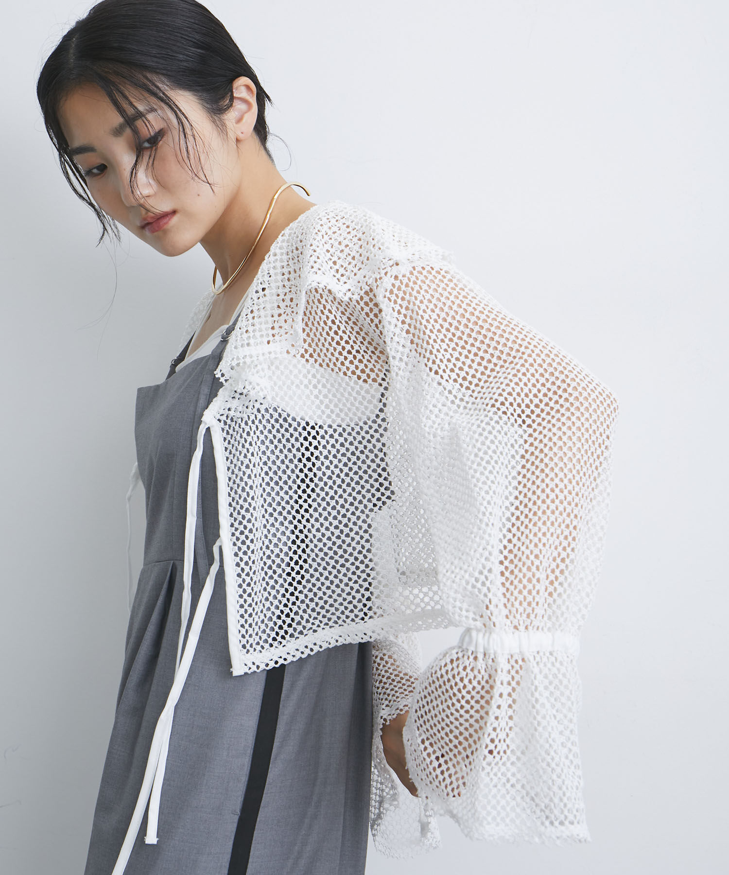 VIS「【前後2WAY】メッシュフリルカーディガン」|シャツ・ブラウス|