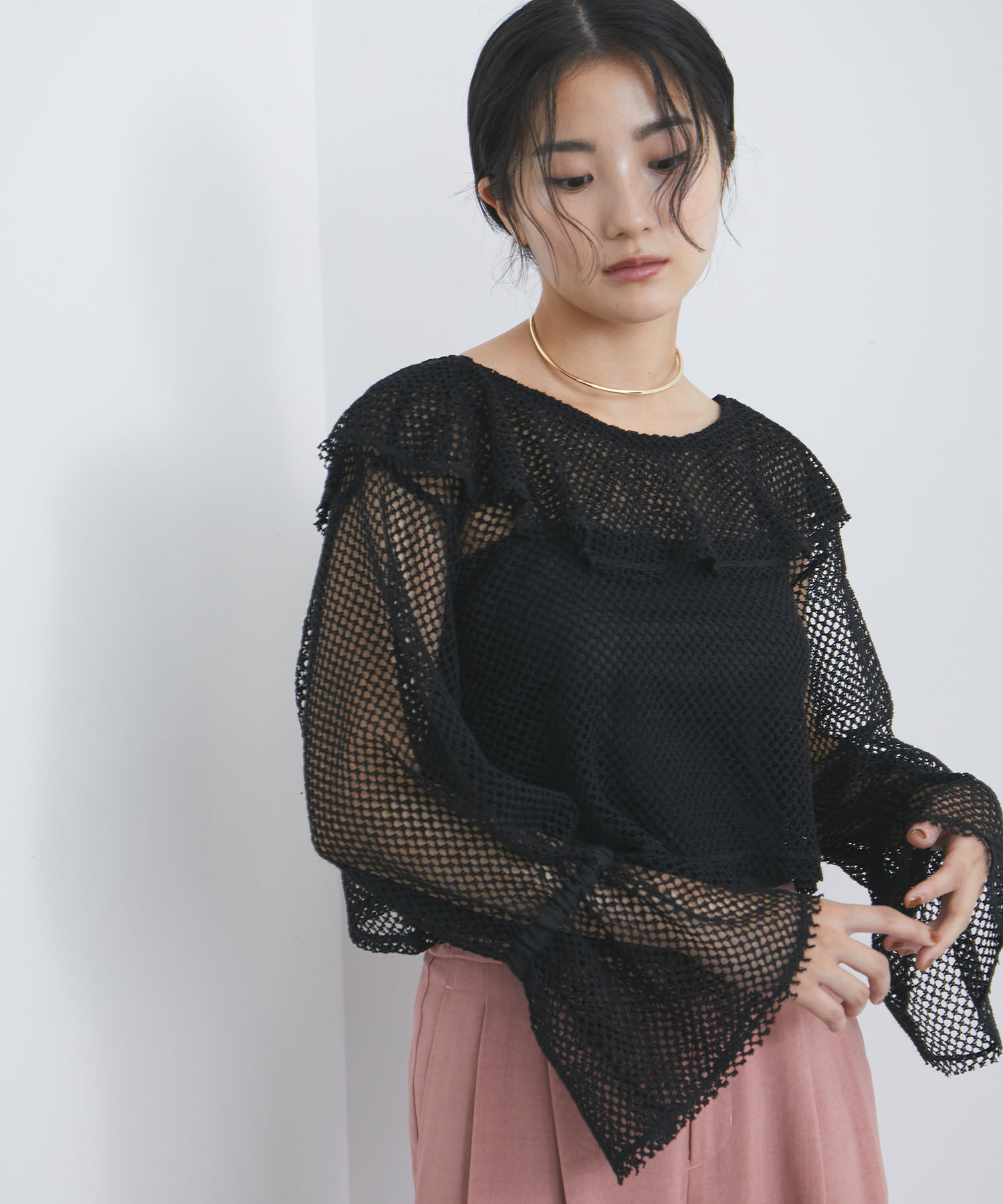 VIS「【前後2WAY】メッシュフリルカーディガン」|シャツ・ブラウス|