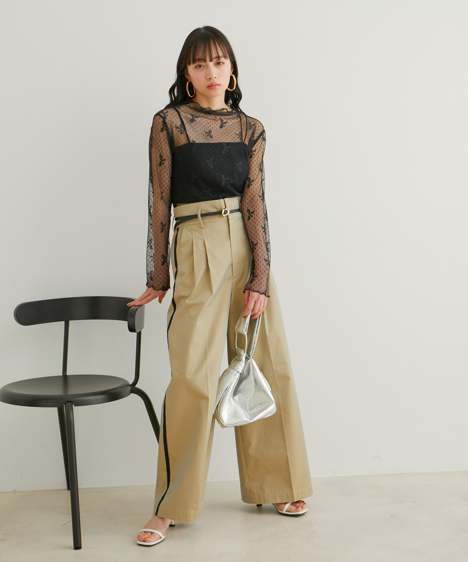 VIS「【WEB/一部店舗限定】リボンモチーフチュールプルオーバー」|Tシャツ・カットソー|