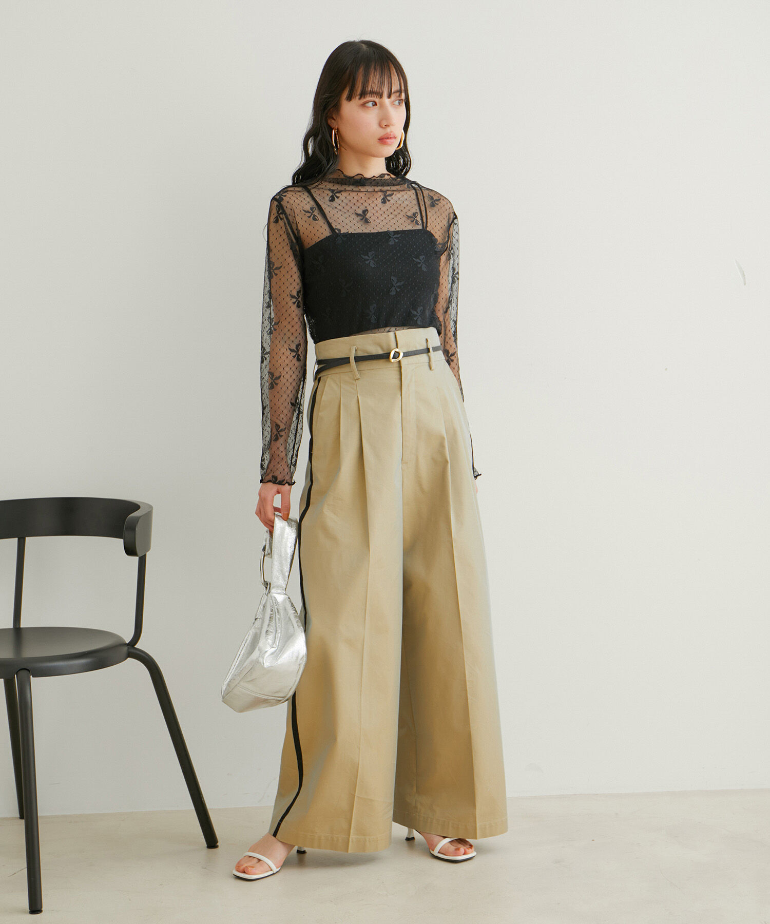 VIS「【WEB/一部店舗限定】リボンモチーフチュールプルオーバー」|Tシャツ・カットソー|