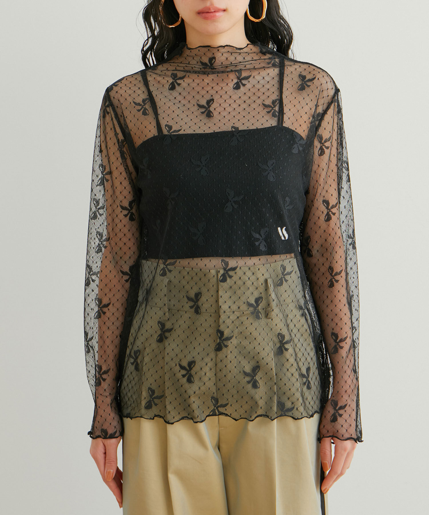 VIS「【WEB/一部店舗限定】リボンモチーフチュールプルオーバー」|Tシャツ・カットソー|