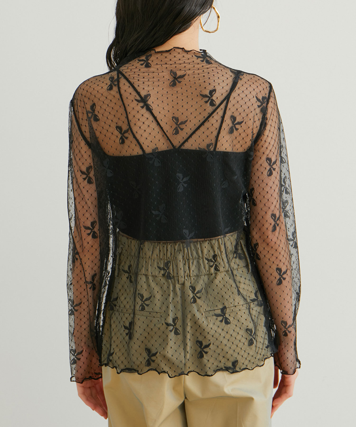 VIS「【WEB/一部店舗限定】リボンモチーフチュールプルオーバー」|Tシャツ・カットソー|