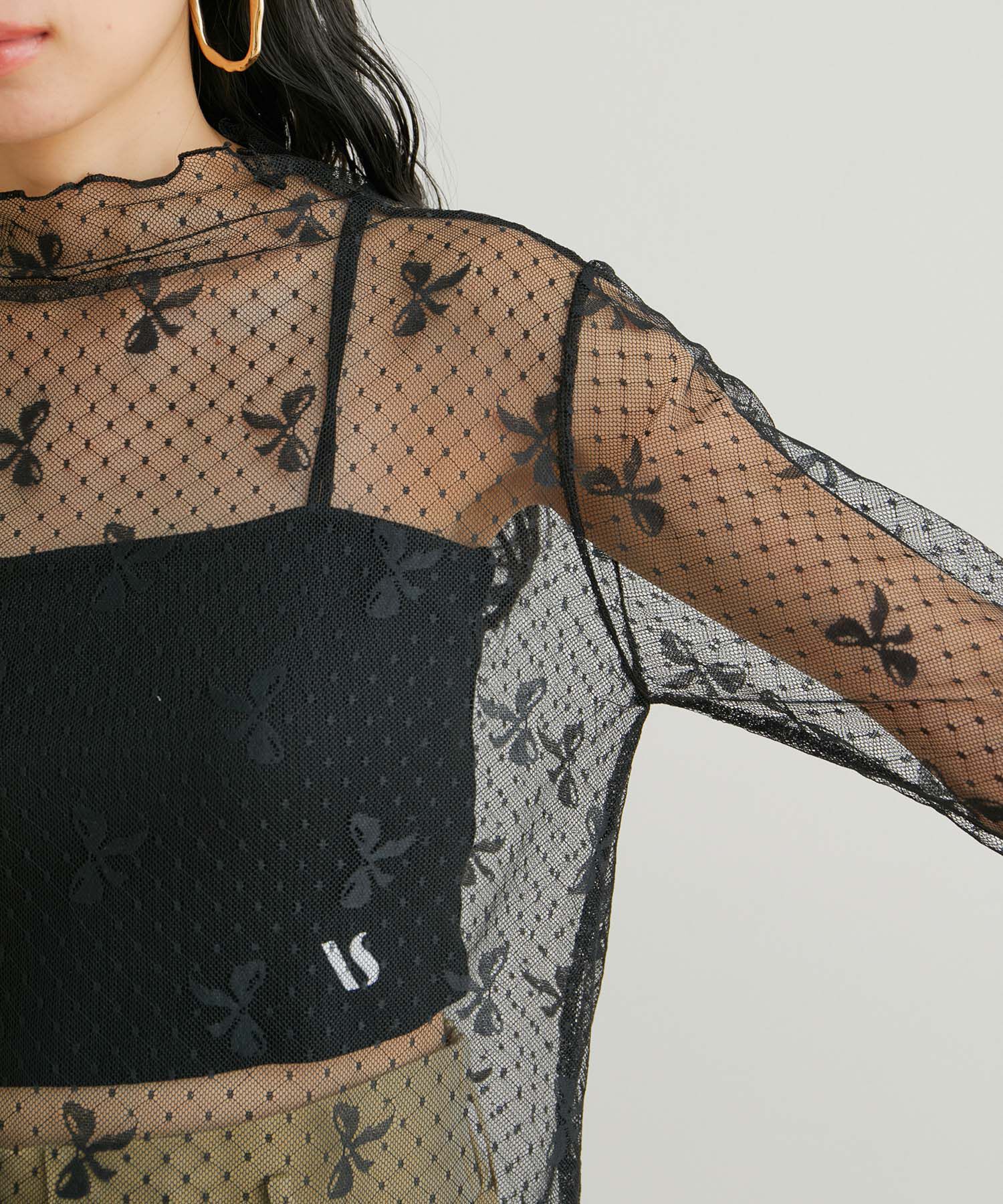 VIS「【WEB/一部店舗限定】リボンモチーフチュールプルオーバー」|Tシャツ・カットソー|