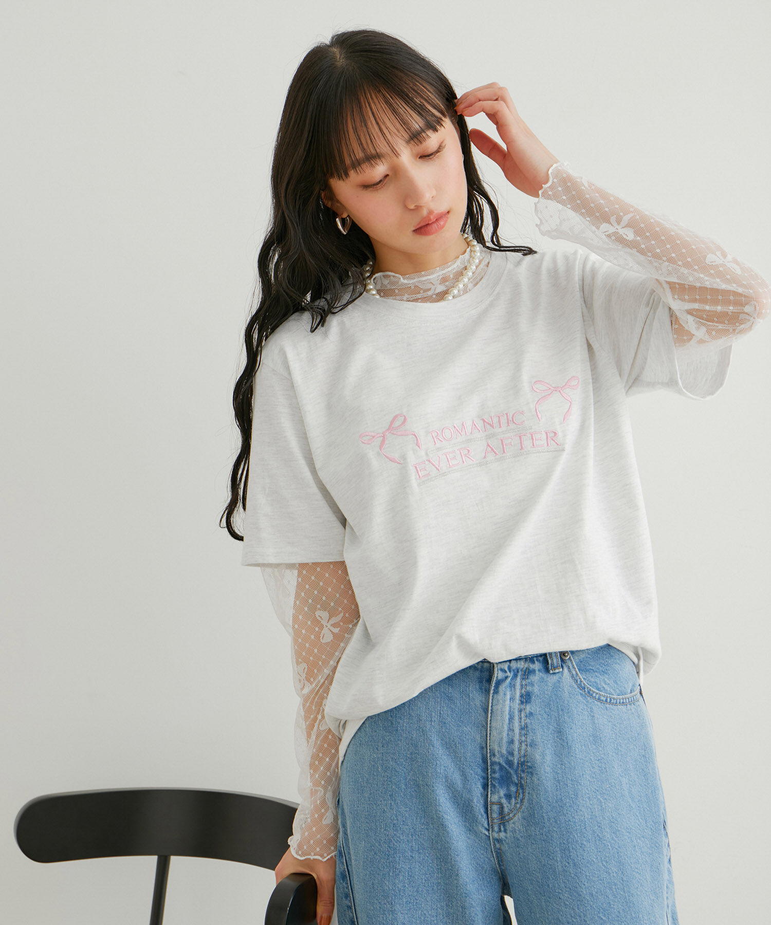 VIS「【WEB/一部店舗限定】リボンモチーフチュールプルオーバー」|Tシャツ・カットソー|