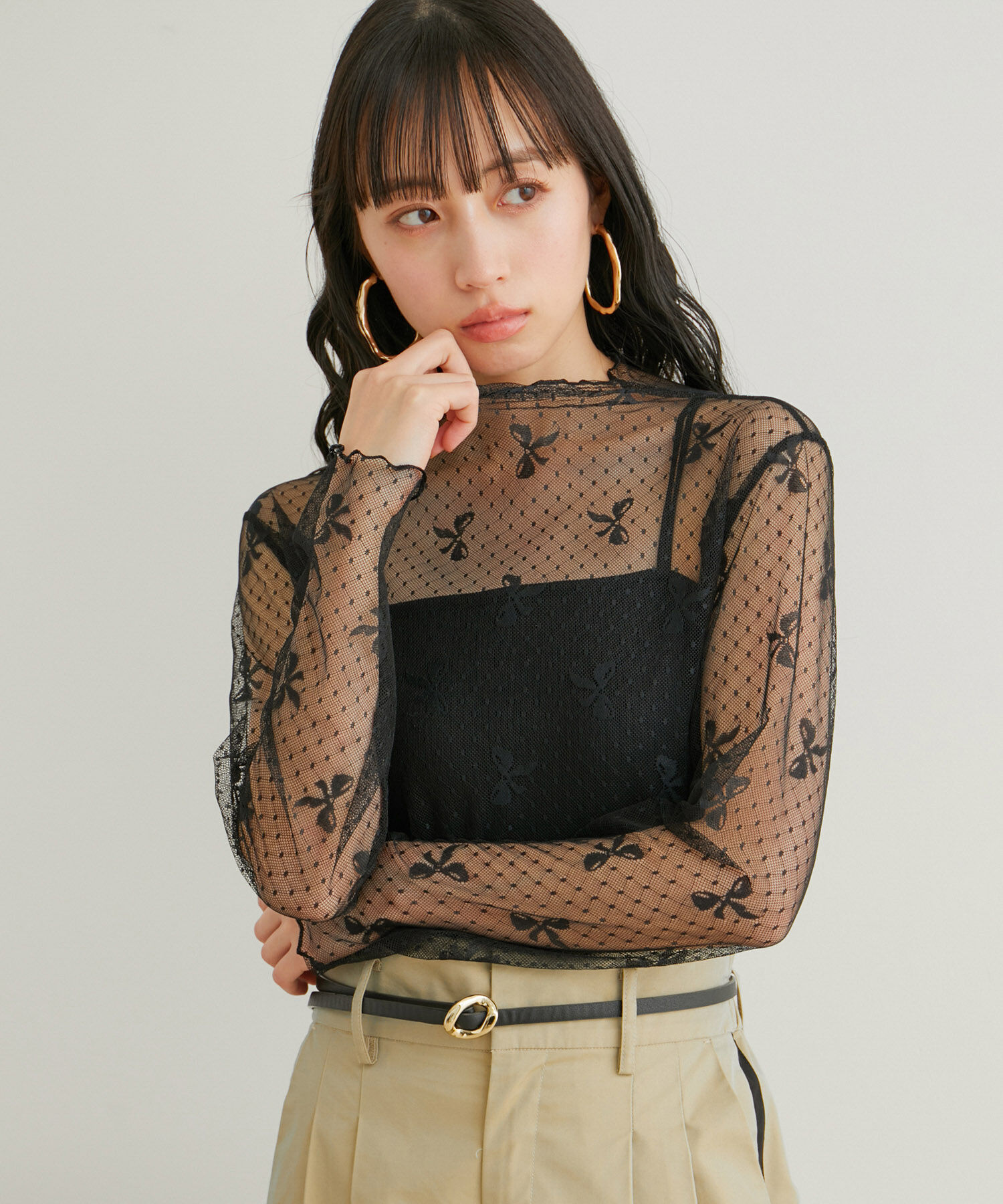 VIS「【WEB/一部店舗限定】リボンモチーフチュールプルオーバー」|Tシャツ・カットソー|