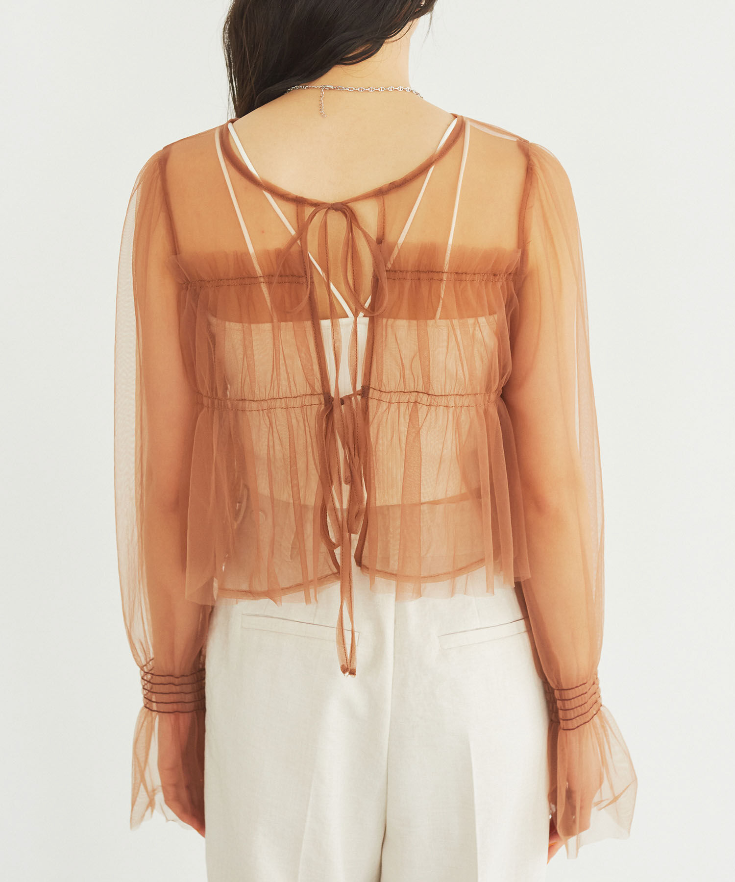 VIS「【前後2WAY】袖シャーリングチュールリボンブラウス」|シャツ・ブラウス|