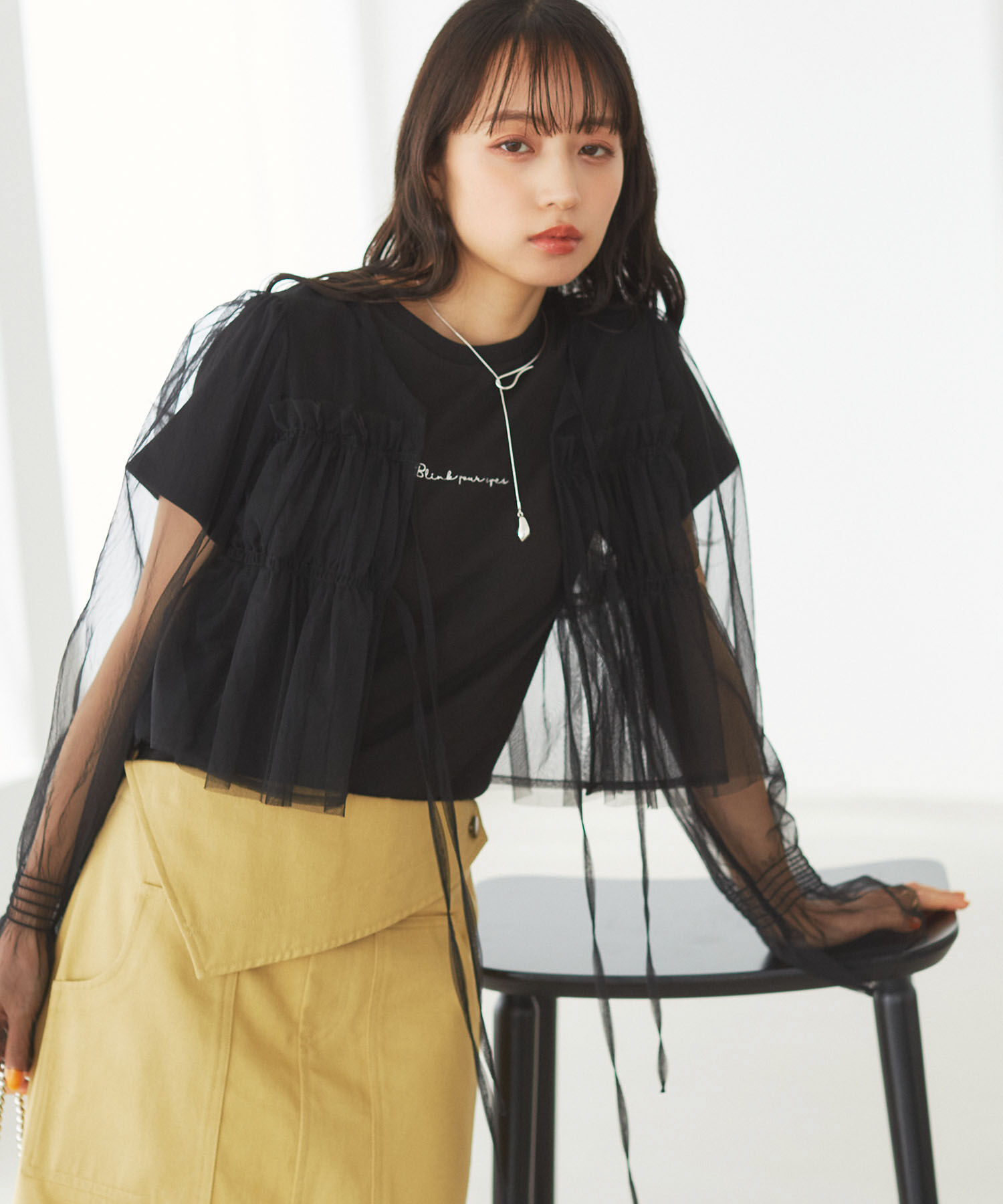 VIS「【前後2WAY】袖シャーリングチュールリボンブラウス」|シャツ・ブラウス|