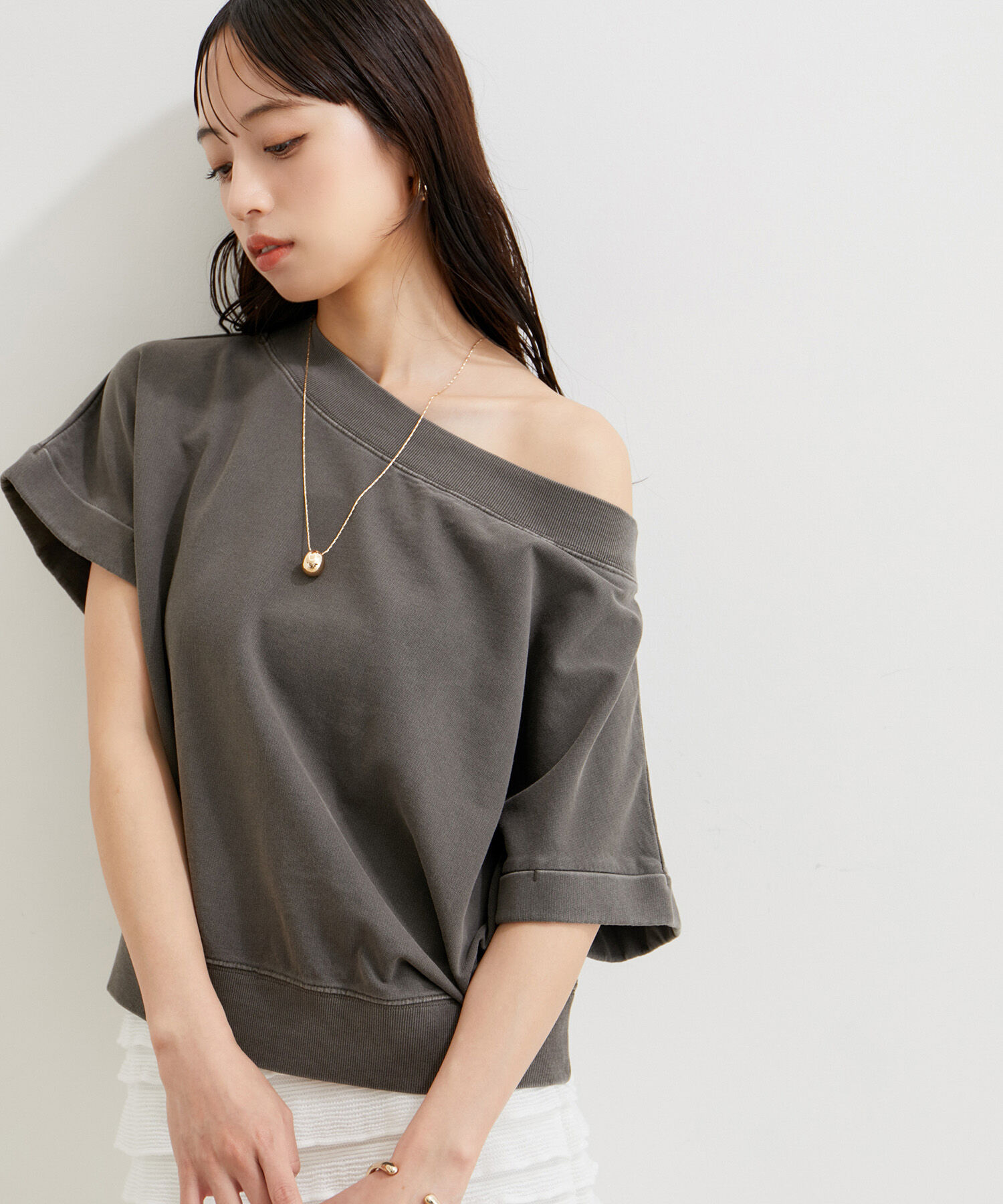 VIS「【洗える】ピグメント加工ワンショルプルオーバー」|Tシャツ・カットソー|