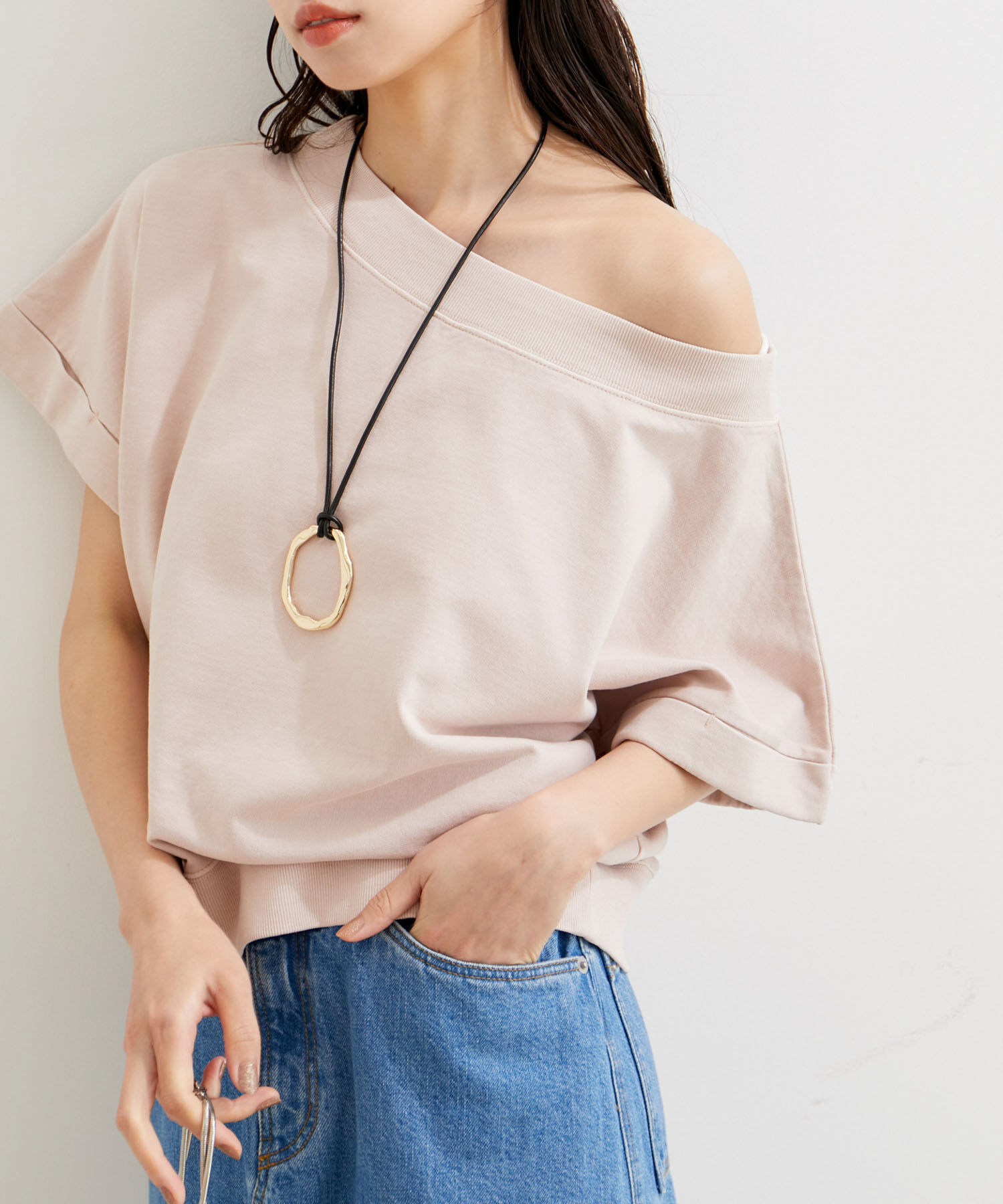 VIS「【洗える】ピグメント加工ワンショルプルオーバー」|Tシャツ・カットソー|ピンク系(65)