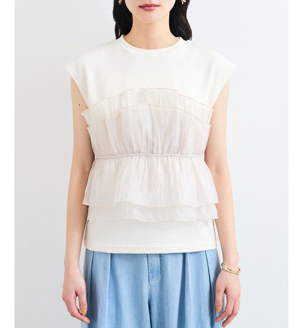 VIS「旬なレイヤードスタイルが叶う！ビスチェドッキングフレンチスリーブプルオーバー【洗える】」|Tシャツ・カットソー|