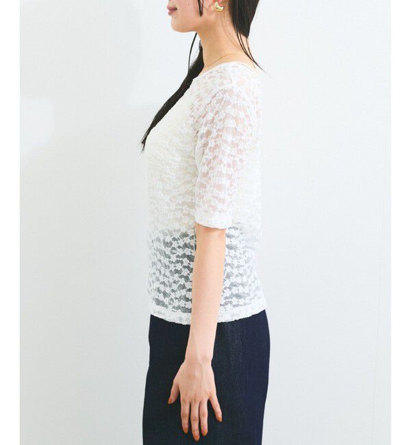 VIS「【前後2WAY】レース五分袖シアーカットプルオーバー」|Tシャツ・カットソー|