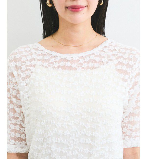 VIS「【前後2WAY】レース五分袖シアーカットプルオーバー」|Tシャツ・カットソー|