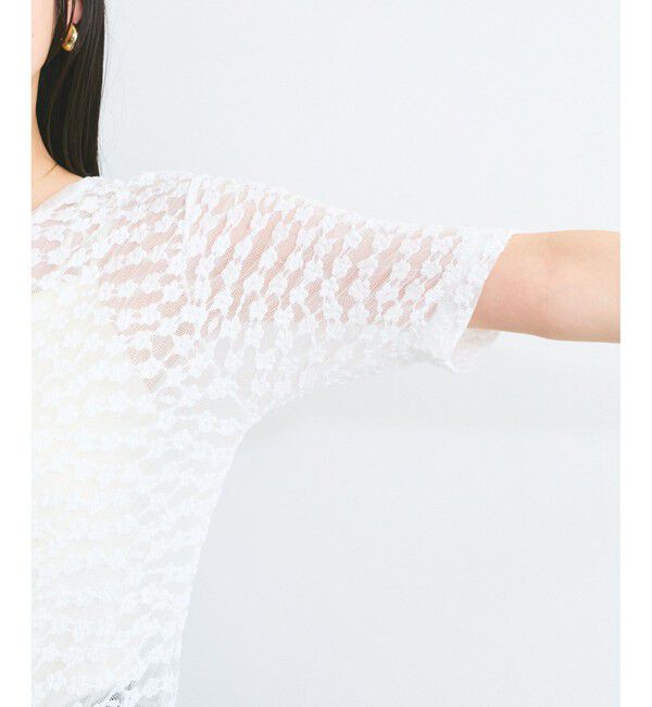 VIS「【前後2WAY】レース五分袖シアーカットプルオーバー」|Tシャツ・カットソー|