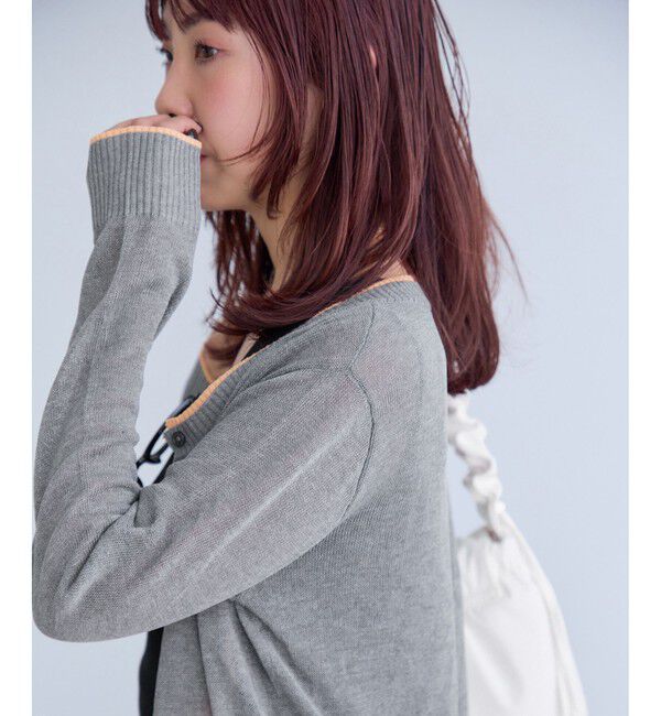 VIS「【WEB限定】麻タッチシアー配色カーディガン」|カーディガン|