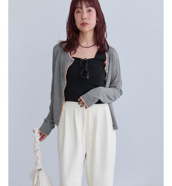 VIS「【WEB限定】麻タッチシアー配色カーディガン」|カーディガン|