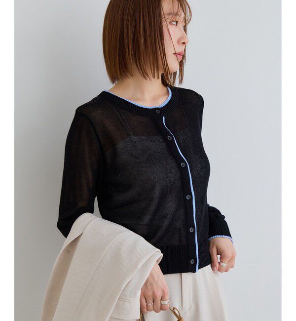 VIS「【WEB限定】麻タッチシアー配色カーディガン」|カーディガン|