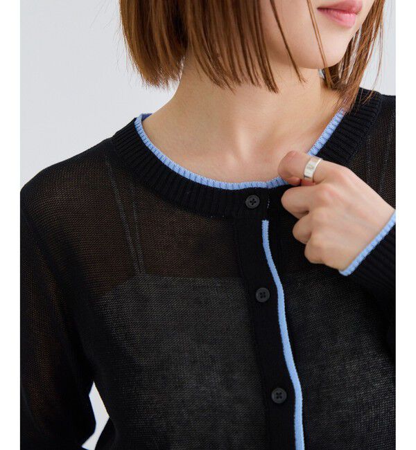 VIS「【WEB限定】麻タッチシアー配色カーディガン」|カーディガン|