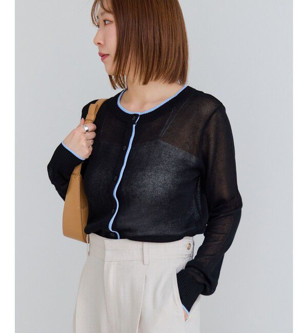 VIS「【WEB限定】麻タッチシアー配色カーディガン」|カーディガン|