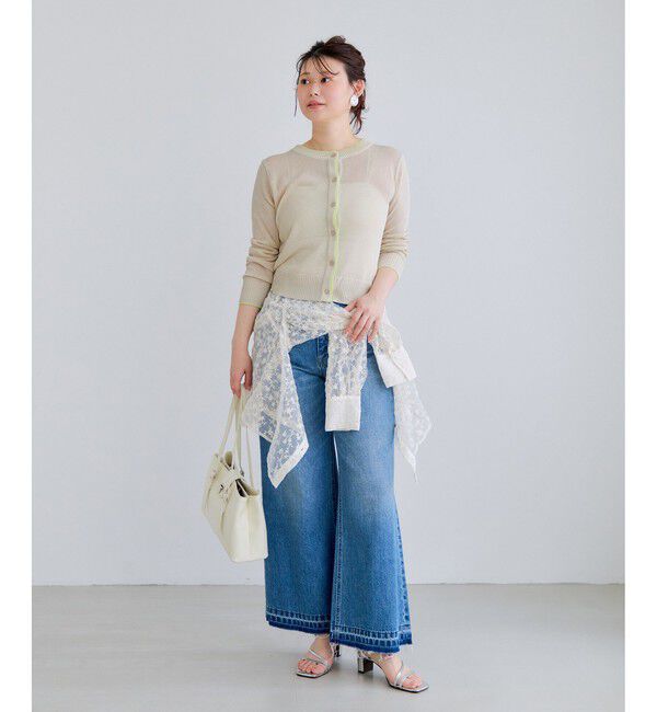 VIS「【WEB限定】麻タッチシアー配色カーディガン」|カーディガン|