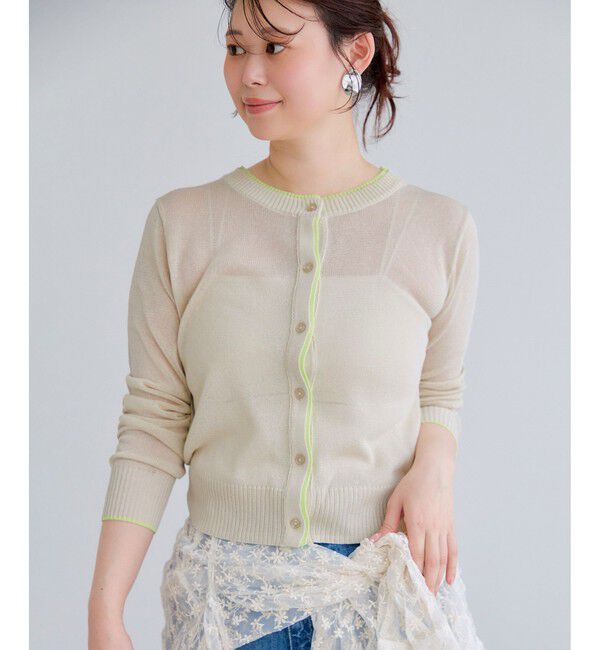 VIS「【WEB限定】麻タッチシアー配色カーディガン」|カーディガン|