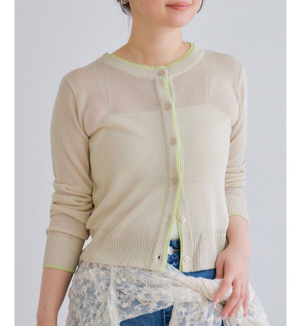 VIS「【WEB限定】麻タッチシアー配色カーディガン」|カーディガン|