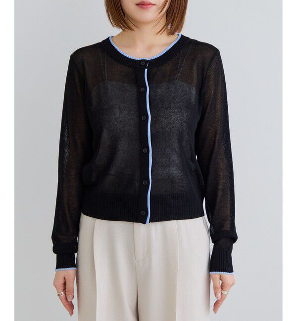 VIS「【WEB限定】麻タッチシアー配色カーディガン」|カーディガン|