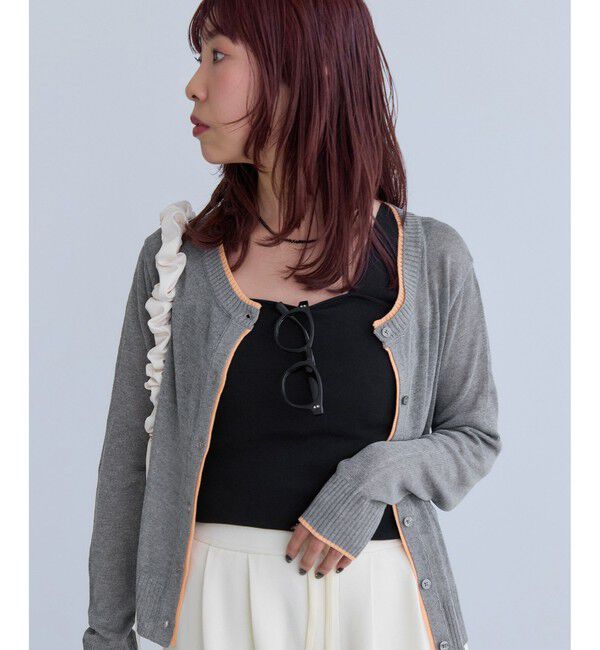 VIS「【WEB限定】麻タッチシアー配色カーディガン」|カーディガン|