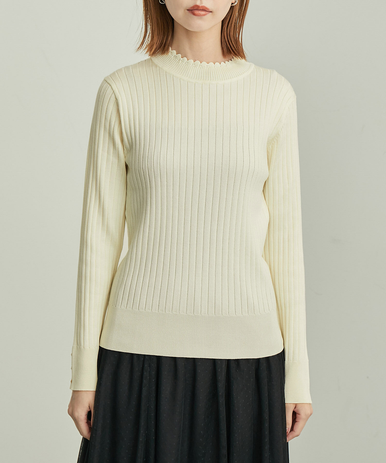 Rope&rsquo;Picnic「BIOGRACE(R)スカラップネックリブニットプルオーバー」|ニット・セーター|