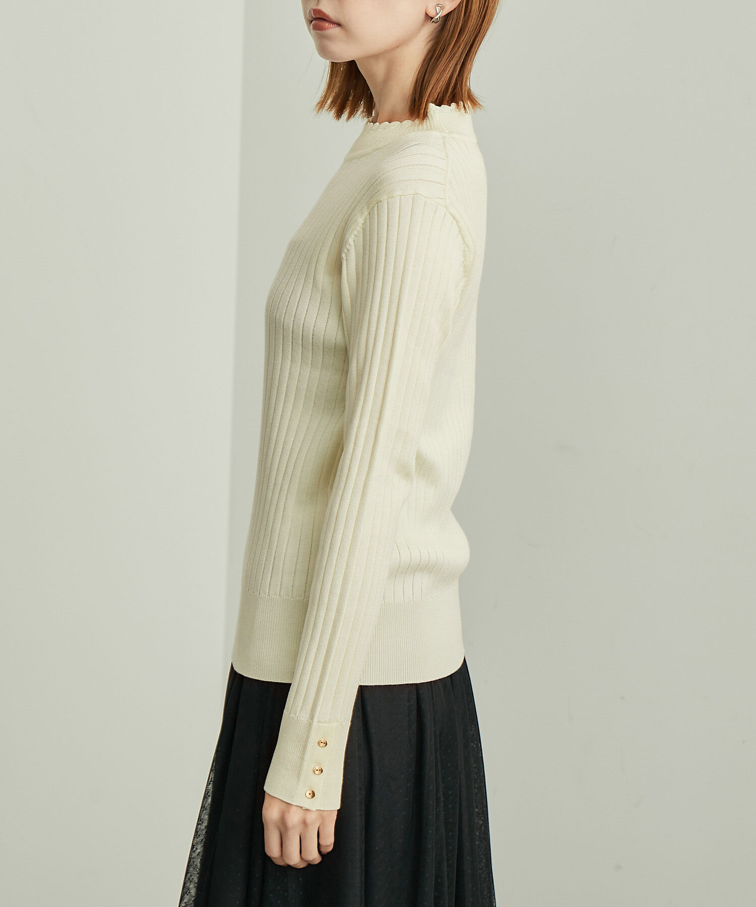 Rope&rsquo;Picnic「BIOGRACE(R)スカラップネックリブニットプルオーバー」|ニット・セーター|