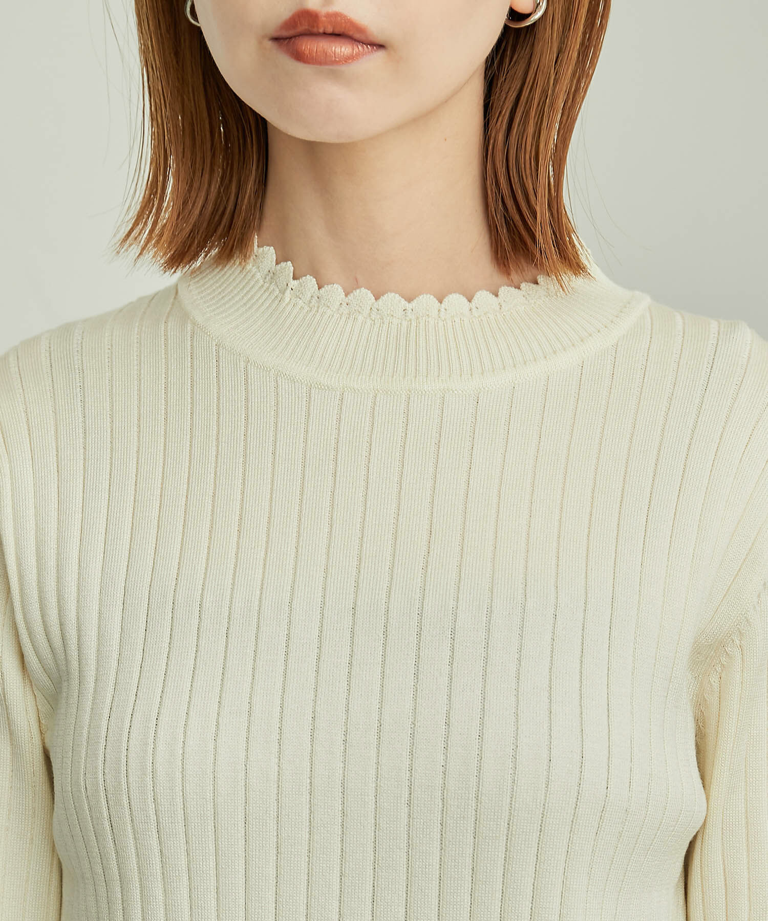 Rope&rsquo;Picnic「BIOGRACE(R)スカラップネックリブニットプルオーバー」|ニット・セーター|