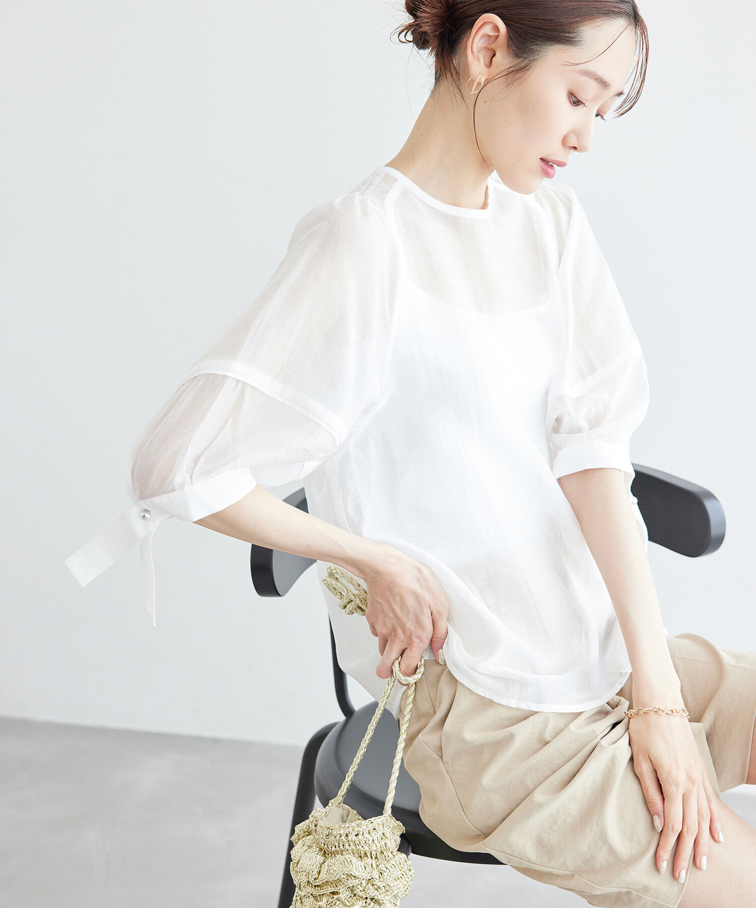 Rope&rsquo;Picnic「【emur/エミュール】シアーフリルカフスブラウス」|シャツ・ブラウス|