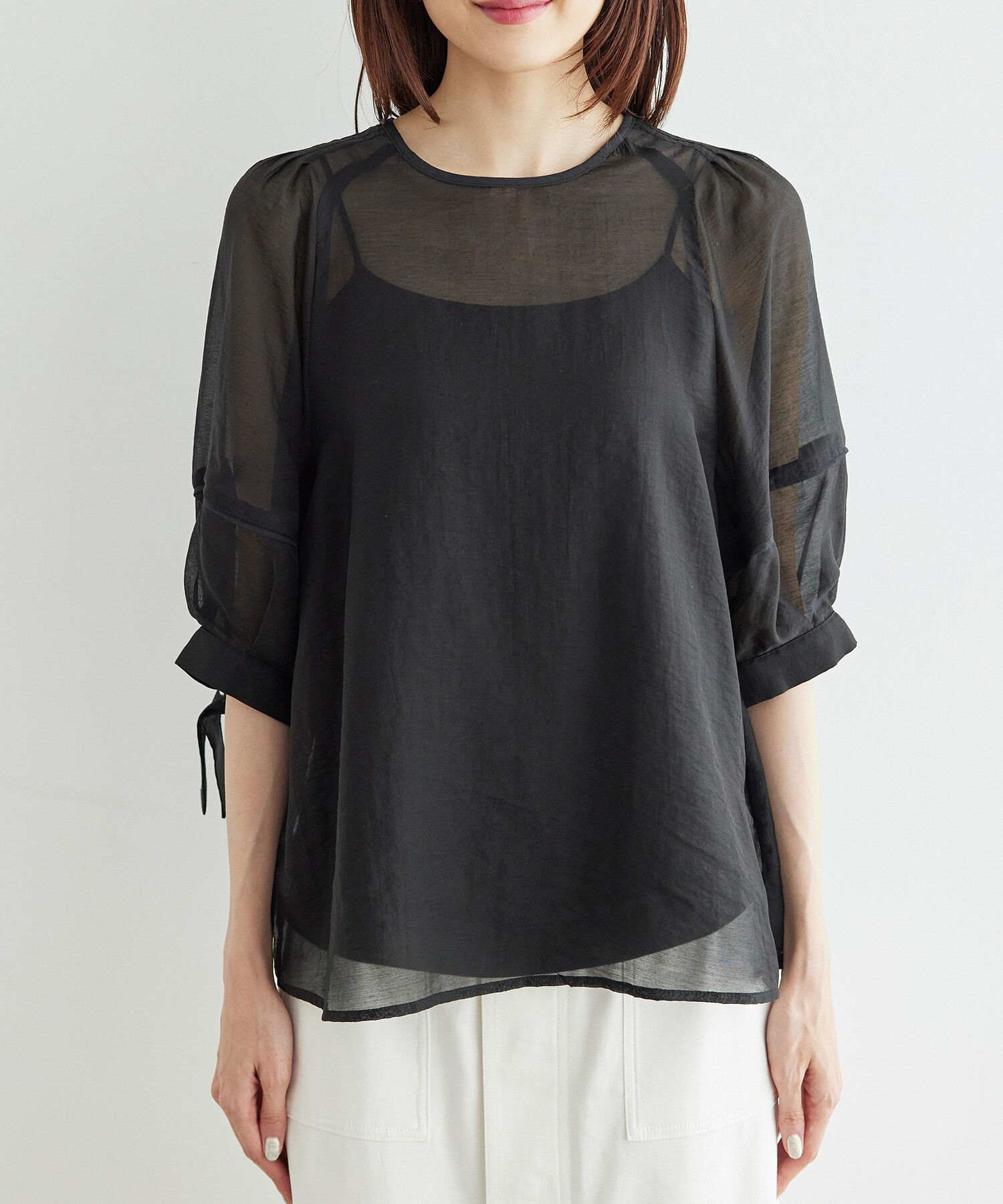 Rope&rsquo;Picnic「【emur/エミュール】シアーフリルカフスブラウス」|シャツ・ブラウス|