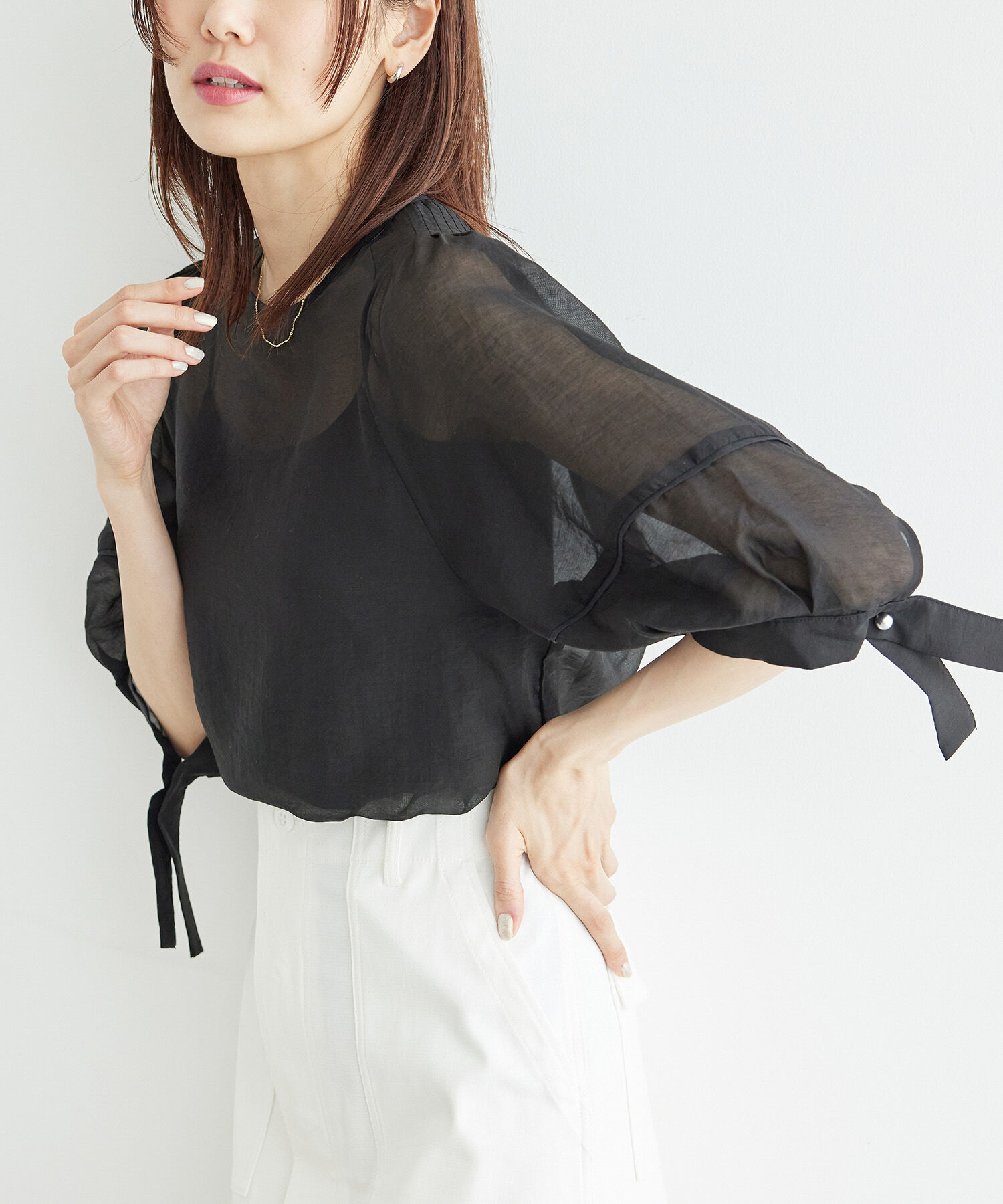 Rope&rsquo;Picnic「【emur/エミュール】シアーフリルカフスブラウス」|シャツ・ブラウス|