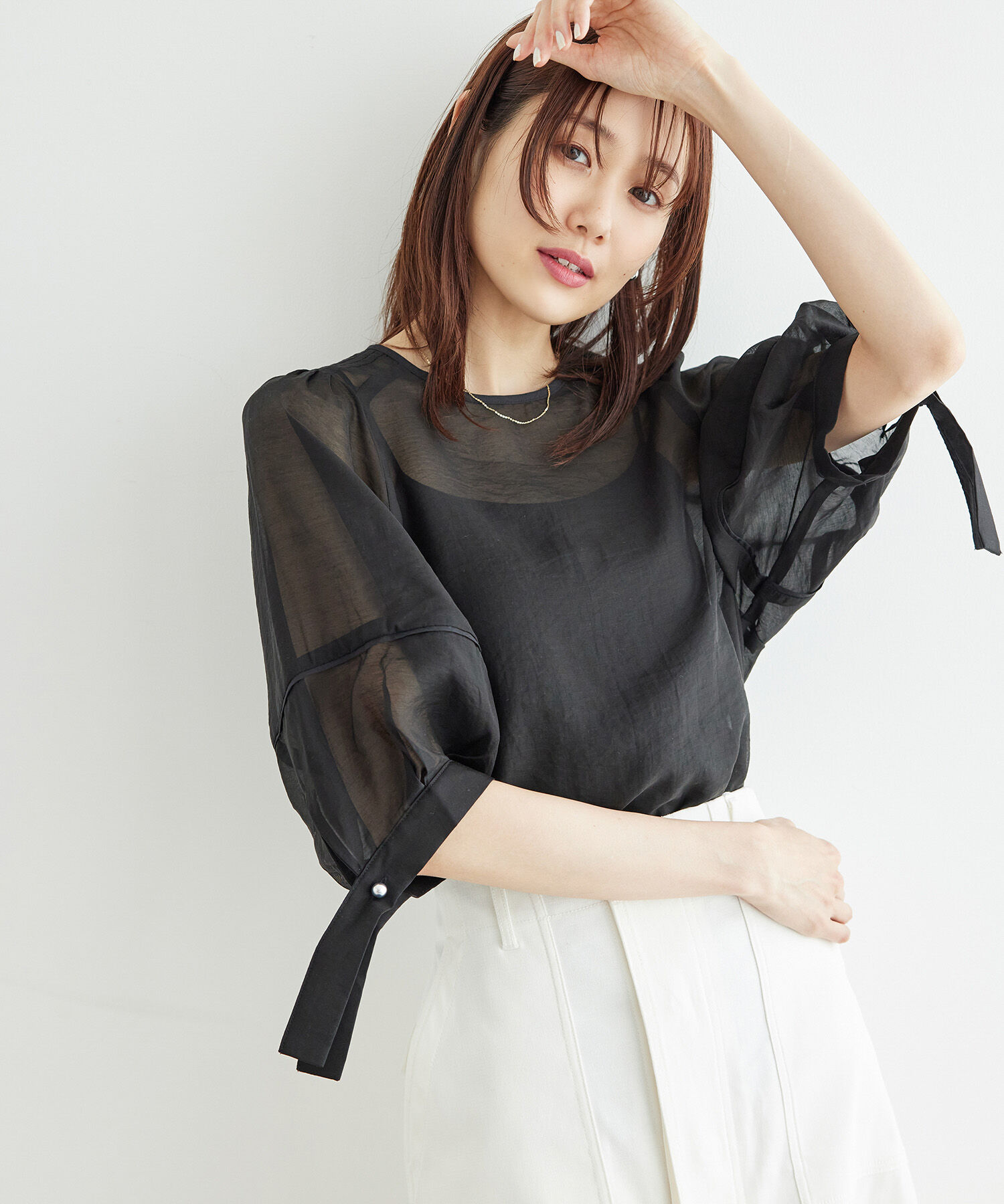 Rope&rsquo;Picnic「【emur/エミュール】シアーフリルカフスブラウス」|シャツ・ブラウス|