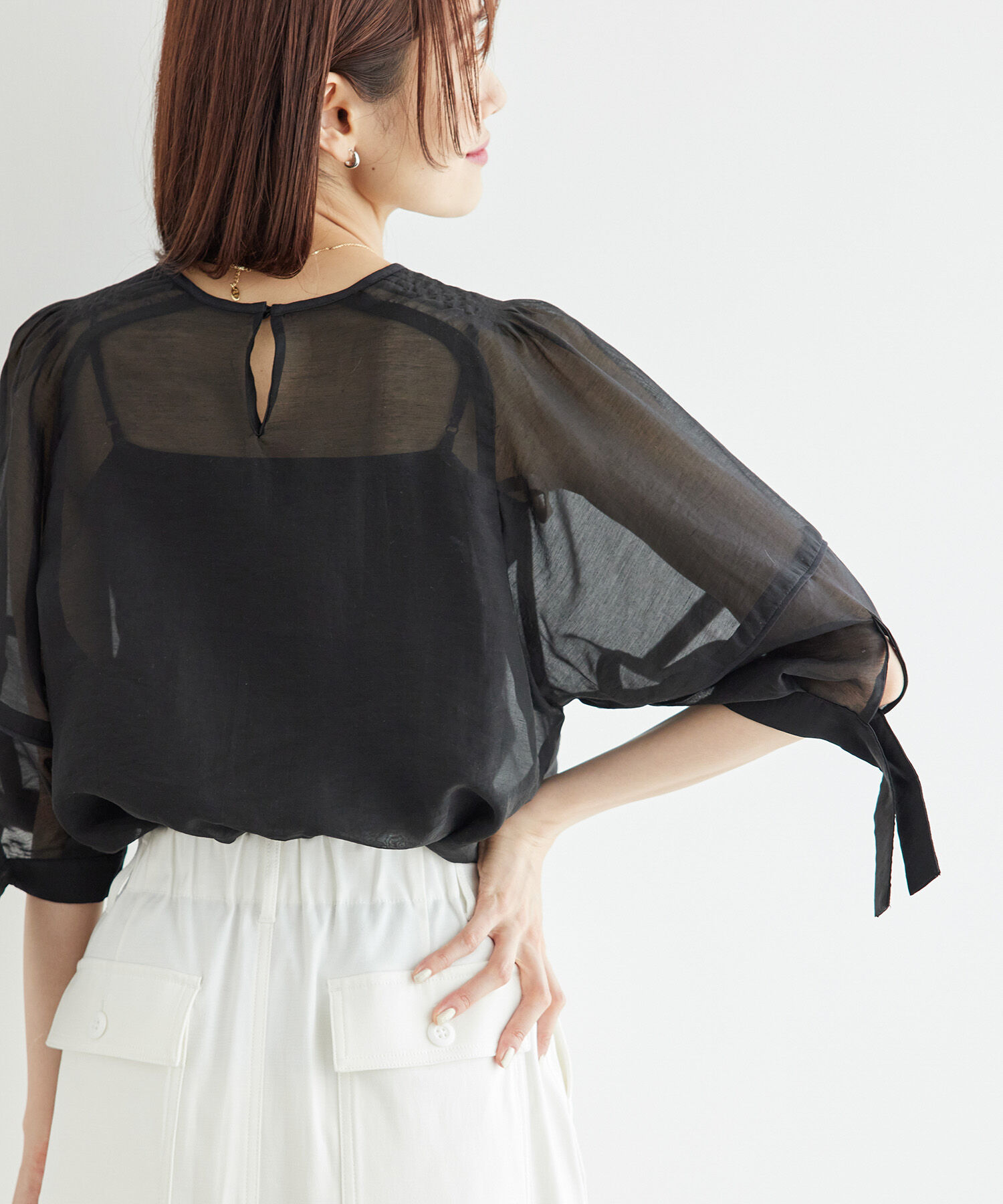 Rope&rsquo;Picnic「【emur/エミュール】シアーフリルカフスブラウス」|シャツ・ブラウス|