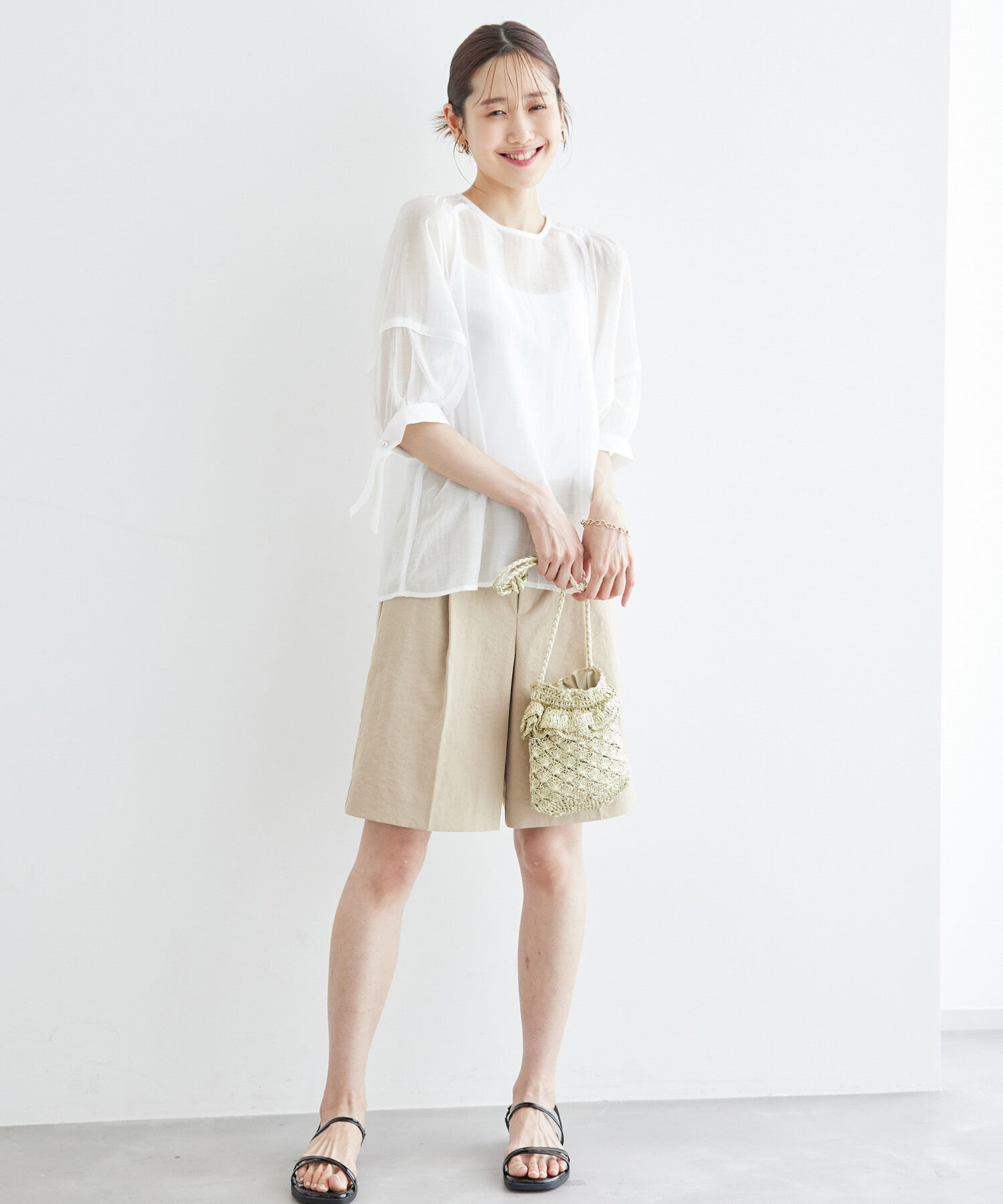 Rope&rsquo;Picnic「【emur/エミュール】シアーフリルカフスブラウス」|シャツ・ブラウス|