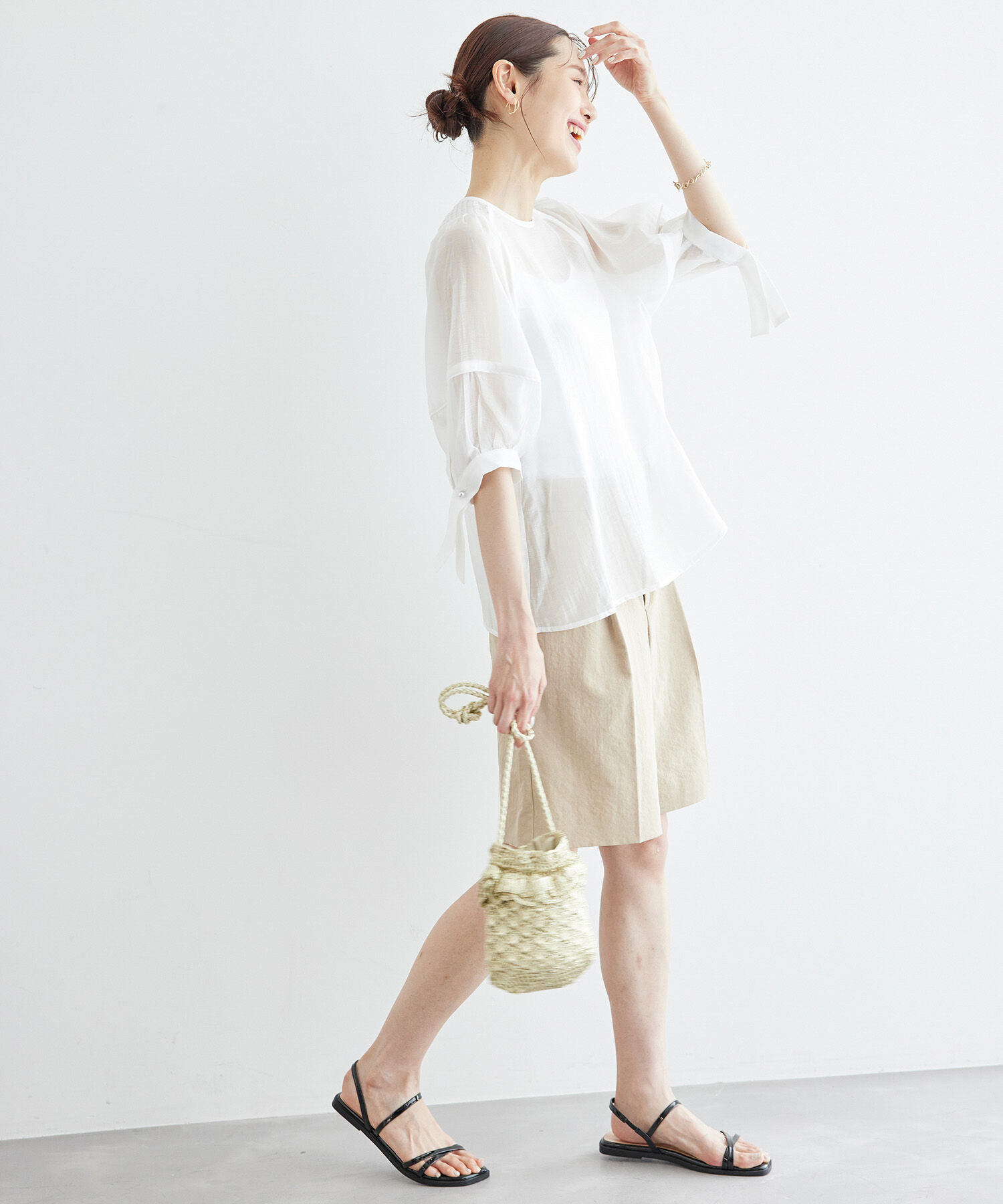 Rope&rsquo;Picnic「【emur/エミュール】シアーフリルカフスブラウス」|シャツ・ブラウス|