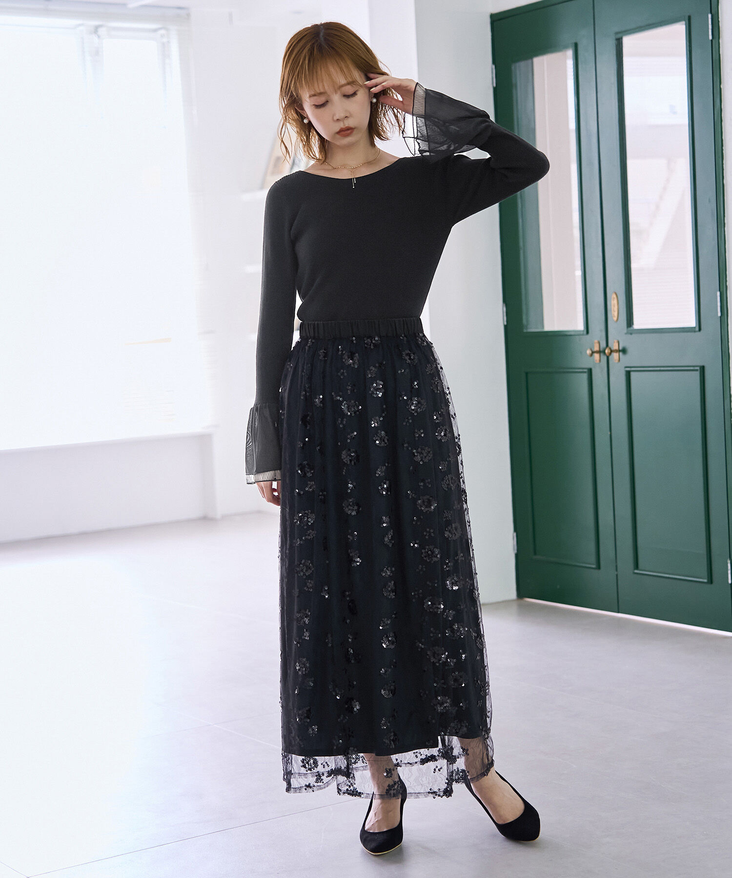 Rope&rsquo;Picnic「袖ラメシアー＆袖チュールプルオーバー」|ニット・セーター|