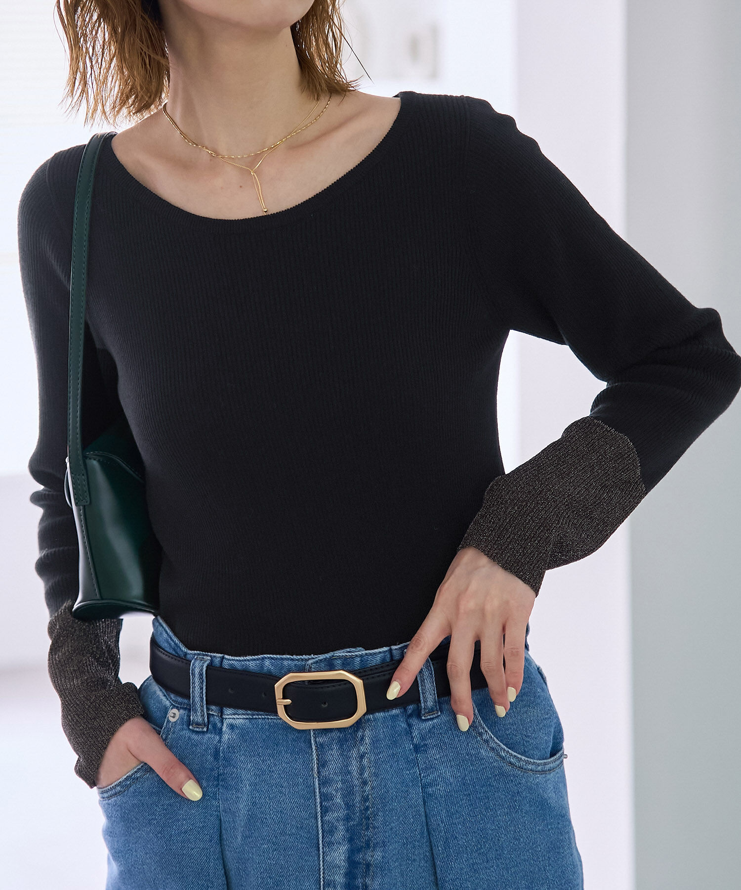 Rope&rsquo;Picnic「袖ラメシアー＆袖チュールプルオーバー」|ニット・セーター|