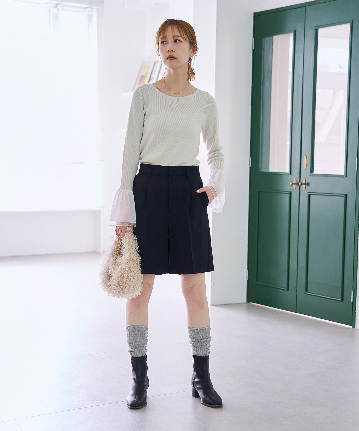 Rope&rsquo;Picnic「袖ラメシアー＆袖チュールプルオーバー」|ニット・セーター|