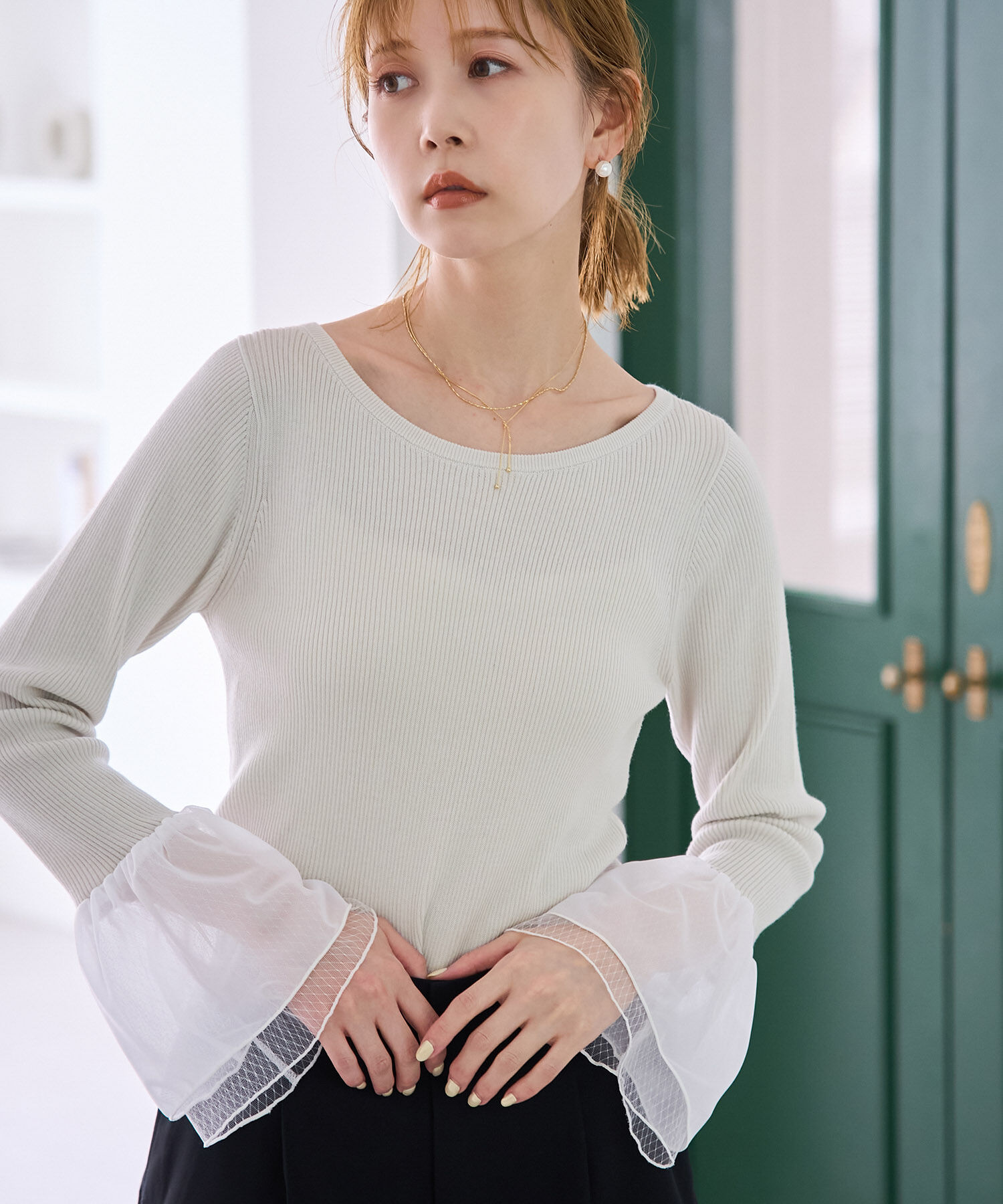 Rope&rsquo;Picnic「袖ラメシアー＆袖チュールプルオーバー」|ニット・セーター|