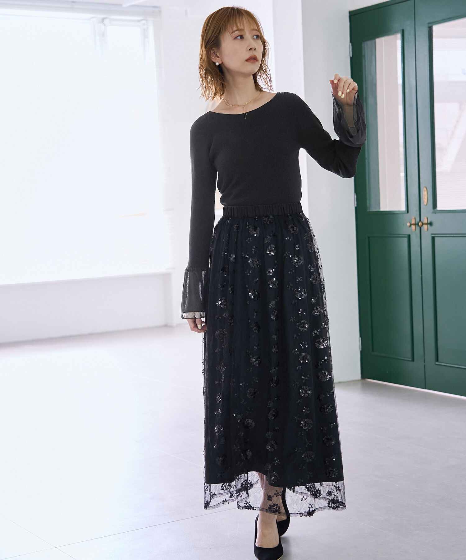 Rope&rsquo;Picnic「袖ラメシアー＆袖チュールプルオーバー」|ニット・セーター|