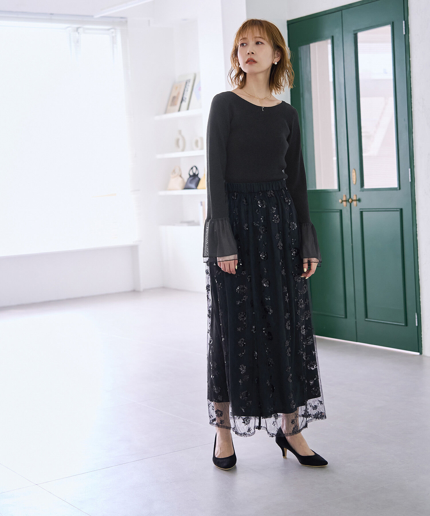 Rope&rsquo;Picnic「袖ラメシアー＆袖チュールプルオーバー」|ニット・セーター|