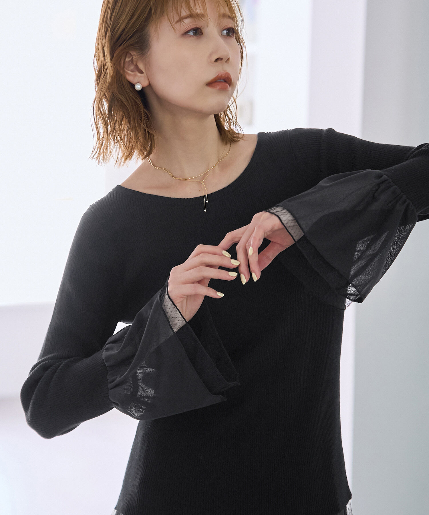 Rope&rsquo;Picnic「袖ラメシアー＆袖チュールプルオーバー」|ニット・セーター|