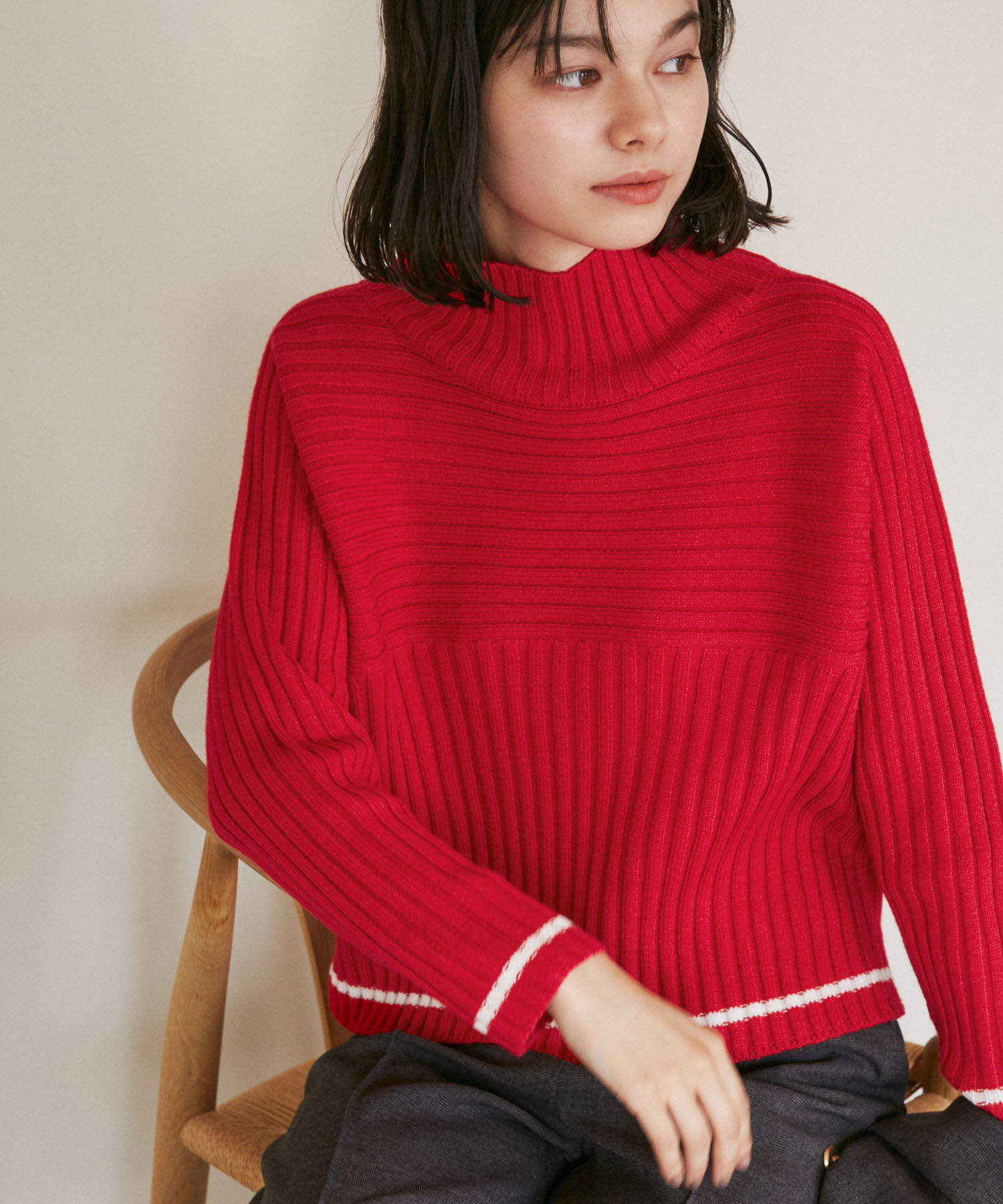 Rope&rsquo;Picnic「【WEB限定カラーあり】アソートリブ切り替えニットプルオーバー/リンクコーデ・新色追加」|ニット・セーター|レッド系(61)