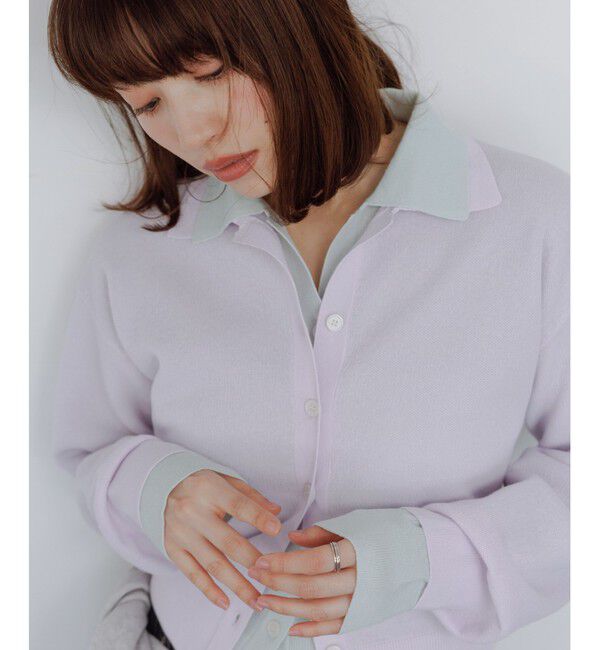 Rope&rsquo;Picnic「スポンジシアーポロカーディガン/イージーケア」|カーディガン|ラベンダー(52)