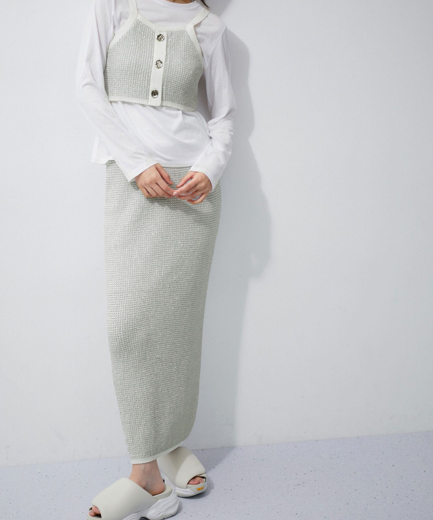 ADAM ET ROPE'「ラメパターンニットスカート」|スカート|シルバー系(94)