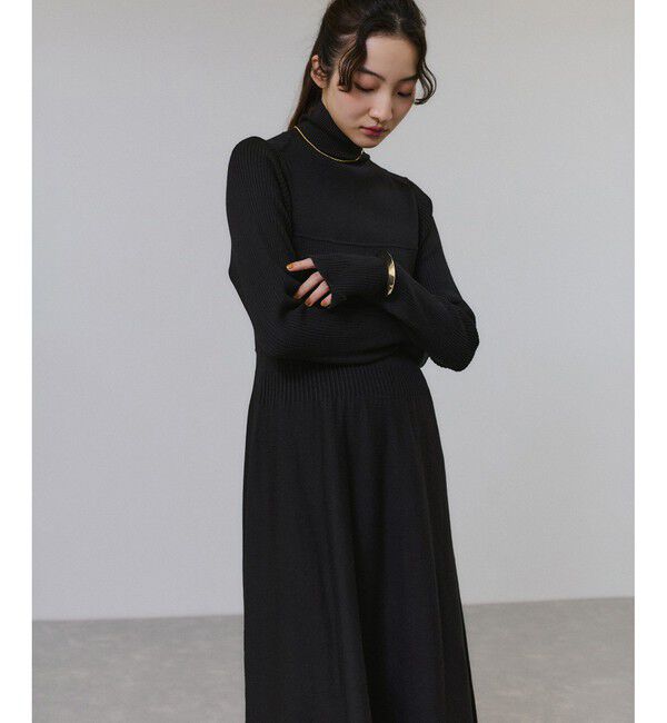 ADAM ET ROPE'「【WEB限定】MIXパターンニットワンピース」|ワンピース|ブラック(01)