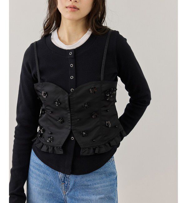 ADAM ET ROPE'「シークインフラワービスチェセットカーディガン」|カーディガン|